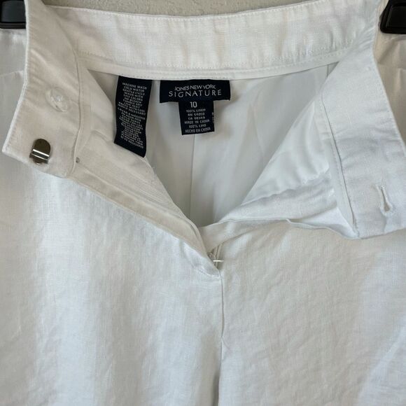 Jones New York Signature White Linen Cropped Pants - Picture 4 of 6